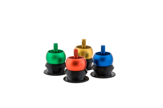 Colourful set of mini twistops which are turning on their heads when spun the right way 