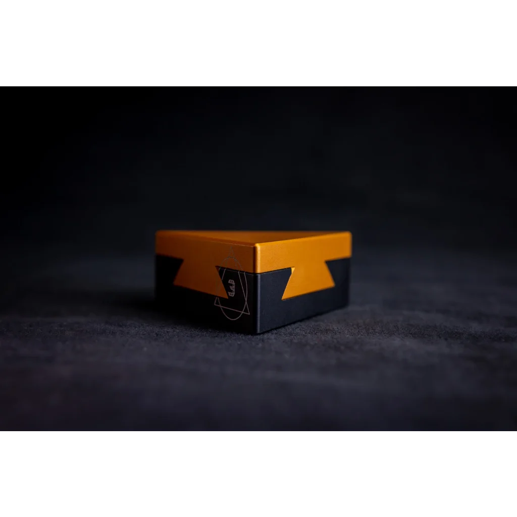 CRYPT3D, crypted is a mechanical puzzle dovetail triangle in royal gold / mustard 